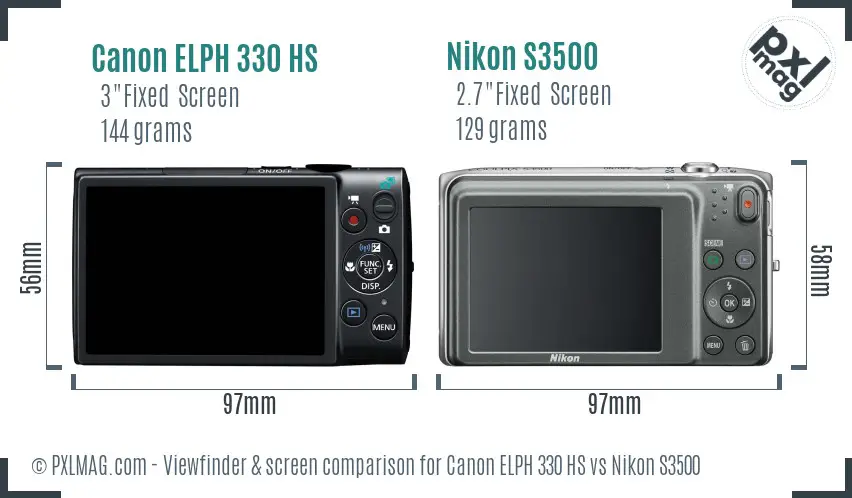 Canon ELPH 330 HS vs Nikon S3500 Screen and Viewfinder comparison