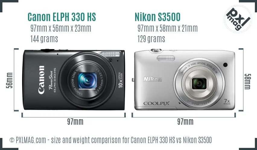 Canon ELPH 330 HS vs Nikon S3500 size comparison