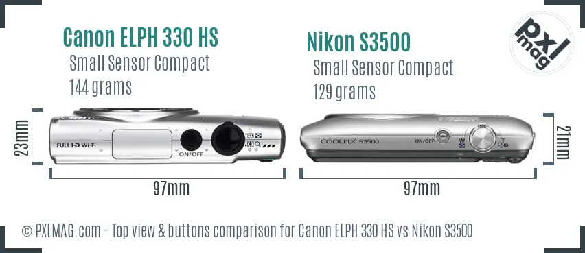 Canon ELPH 330 HS vs Nikon S3500 top view buttons comparison
