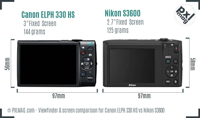 Canon ELPH 330 HS vs Nikon S3600 Screen and Viewfinder comparison