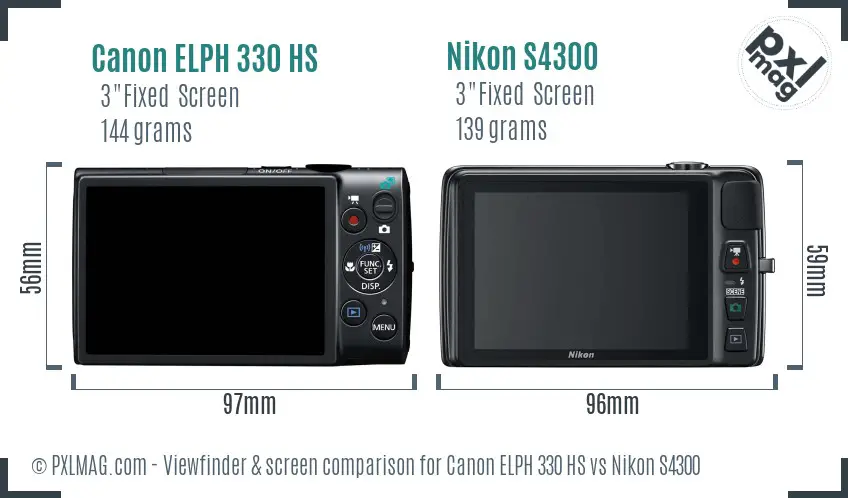 Canon ELPH 330 HS vs Nikon S4300 Screen and Viewfinder comparison Canon ELPH 330 HS vs Nikon S4300 Screen and Viewfinder comparison