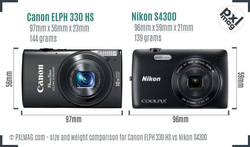 Canon ELPH 330 HS vs Nikon S4300 size comparison Canon ELPH 330 HS vs Nikon S4300 size comparison