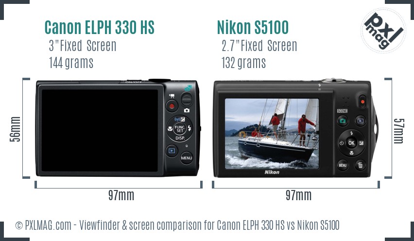 Canon ELPH 330 HS vs Nikon S5100 Screen and Viewfinder comparison