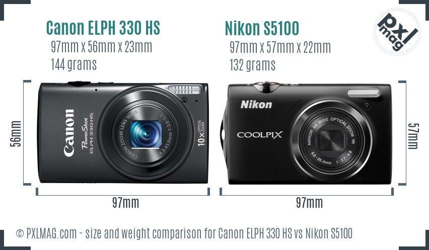 Canon ELPH 330 HS vs Nikon S5100 size comparison Canon ELPH 330 HS vs Nikon S5100 size comparison