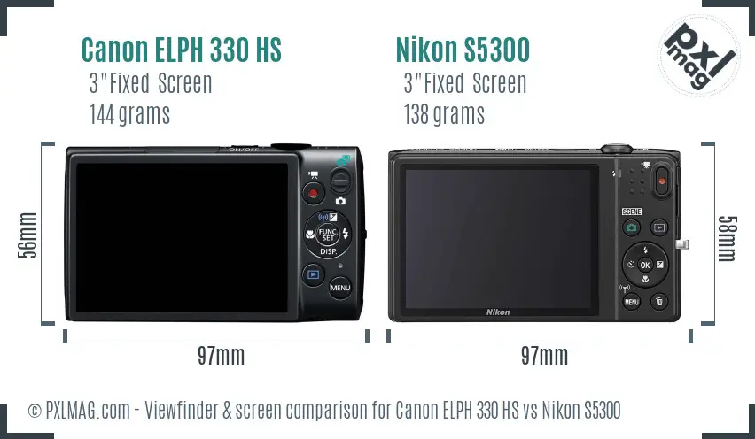 Canon ELPH 330 HS vs Nikon S5300 Screen and Viewfinder comparison
