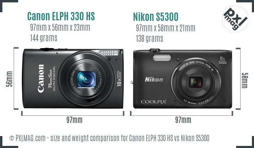 Canon ELPH 330 HS vs Nikon S5300 size comparison