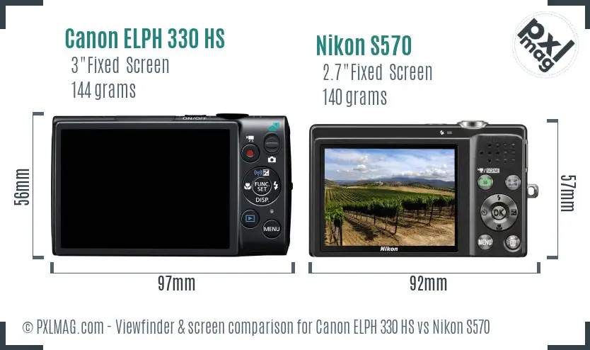 Canon ELPH 330 HS vs Nikon S570 Screen and Viewfinder comparison