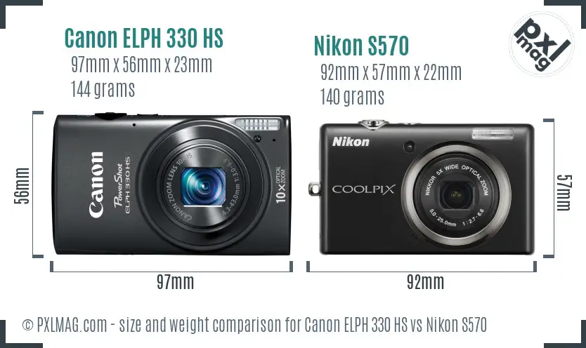 Canon ELPH 330 HS vs Nikon S570 size comparison Canon ELPH 330 HS vs Nikon S570 size comparison