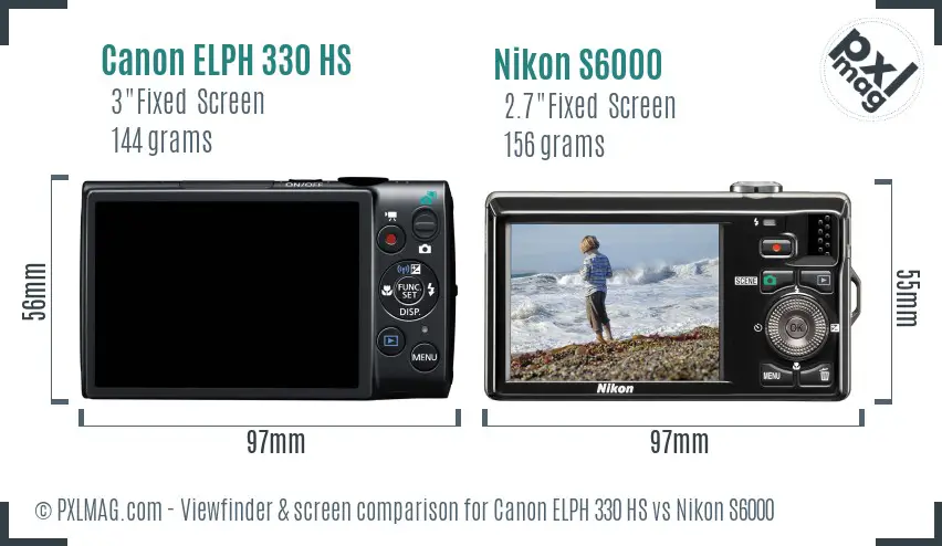 Canon ELPH 330 HS vs Nikon S6000 Screen and Viewfinder comparison