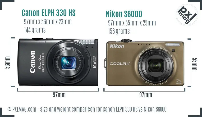 Canon ELPH 330 HS vs Nikon S6000 size comparison