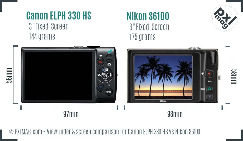 Canon ELPH 330 HS vs Nikon S6100 Screen and Viewfinder comparison Canon ELPH 330 HS vs Nikon S6100 Screen and Viewfinder comparison
