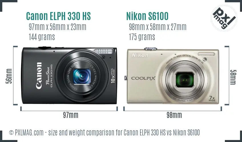 Canon ELPH 330 HS vs Nikon S6100 size comparison Canon ELPH 330 HS vs Nikon S6100 size comparison