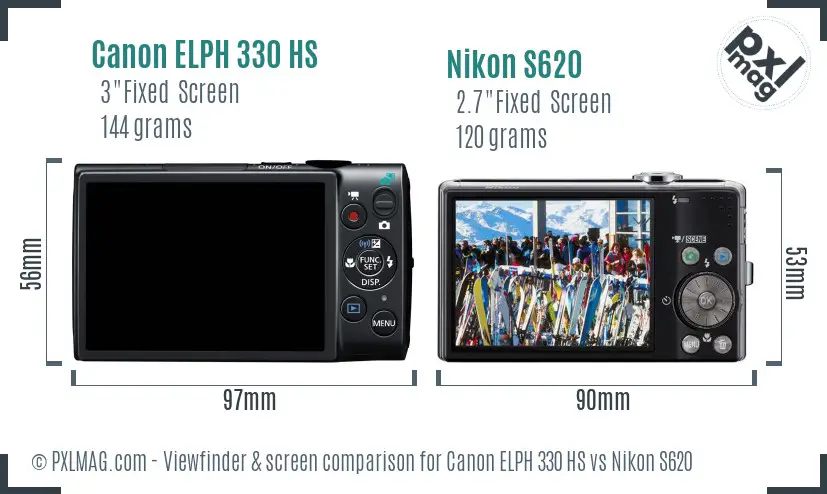 Canon ELPH 330 HS vs Nikon S620 Screen and Viewfinder comparison