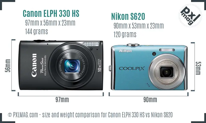 Canon ELPH 330 HS vs Nikon S620 size comparison