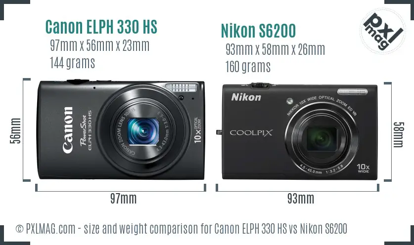 Canon ELPH 330 HS vs Nikon S6200 size comparison