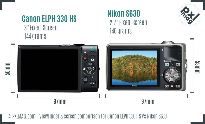 Canon ELPH 330 HS vs Nikon S630 Screen and Viewfinder comparison