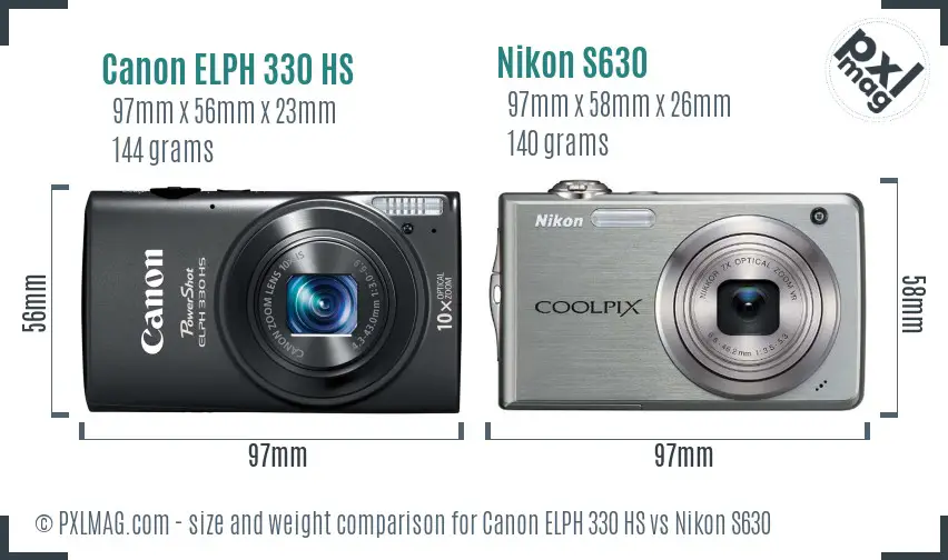 Canon ELPH 330 HS vs Nikon S630 size comparison