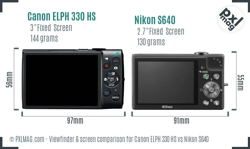 Canon ELPH 330 HS vs Nikon S640 Screen and Viewfinder comparison Canon ELPH 330 HS vs Nikon S640 Screen and Viewfinder comparison