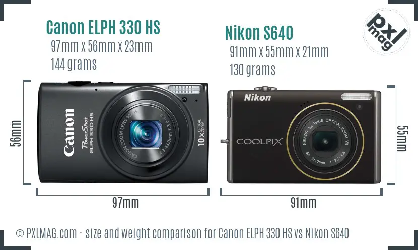 Canon ELPH 330 HS vs Nikon S640 size comparison Canon ELPH 330 HS vs Nikon S640 size comparison