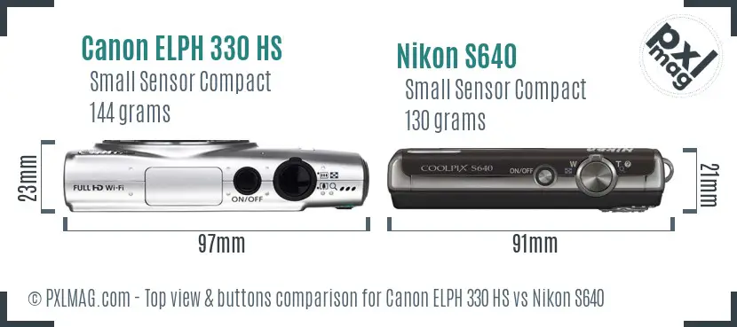 Canon ELPH 330 HS vs Nikon S640 top view buttons comparison Canon ELPH 330 HS vs Nikon S640 top view buttons comparison