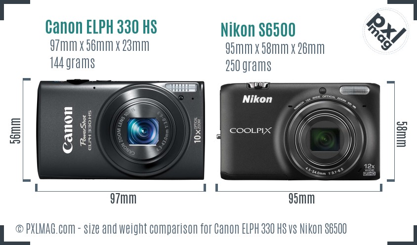 Canon ELPH 330 HS vs Nikon S6500 size comparison