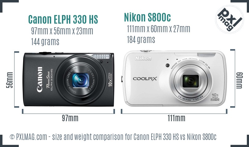 Canon ELPH 330 HS vs Nikon S800c size comparison