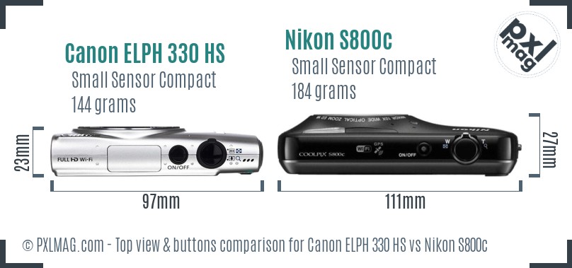 Canon ELPH 330 HS vs Nikon S800c top view buttons comparison