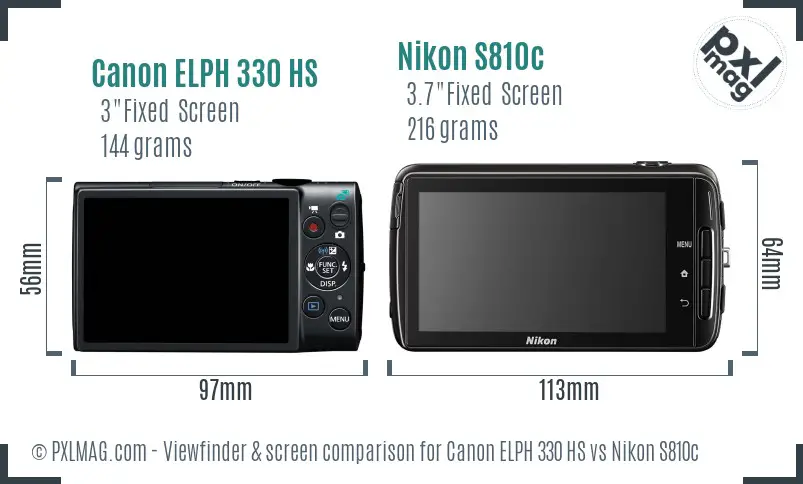 Canon ELPH 330 HS vs Nikon S810c Screen and Viewfinder comparison