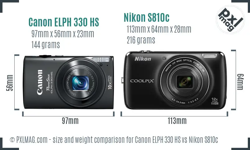 Canon ELPH 330 HS vs Nikon S810c size comparison Canon ELPH 330 HS vs Nikon S810c size comparison