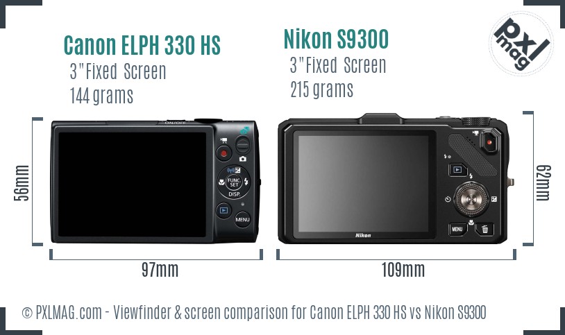 Canon ELPH 330 HS vs Nikon S9300 Screen and Viewfinder comparison