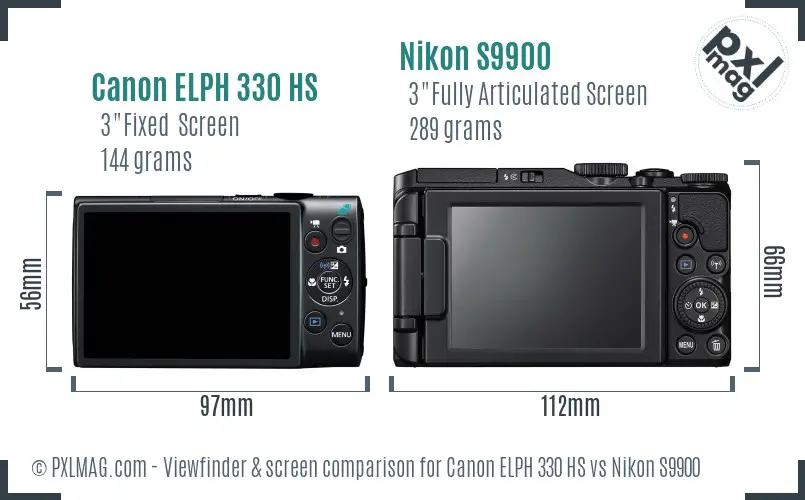 Canon ELPH 330 HS vs Nikon S9900 Screen and Viewfinder comparison