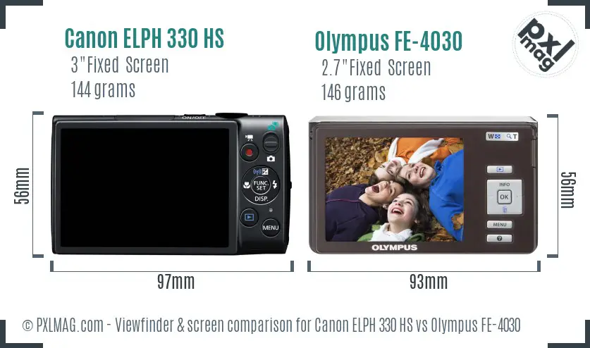 Canon ELPH 330 HS vs Olympus FE-4030 Screen and Viewfinder comparison