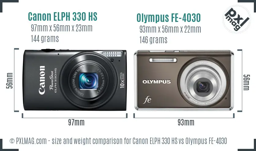 Canon ELPH 330 HS vs Olympus FE-4030 size comparison