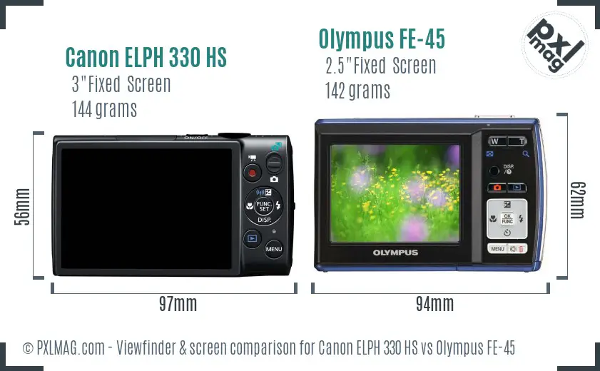 Canon ELPH 330 HS vs Olympus FE-45 Screen and Viewfinder comparison