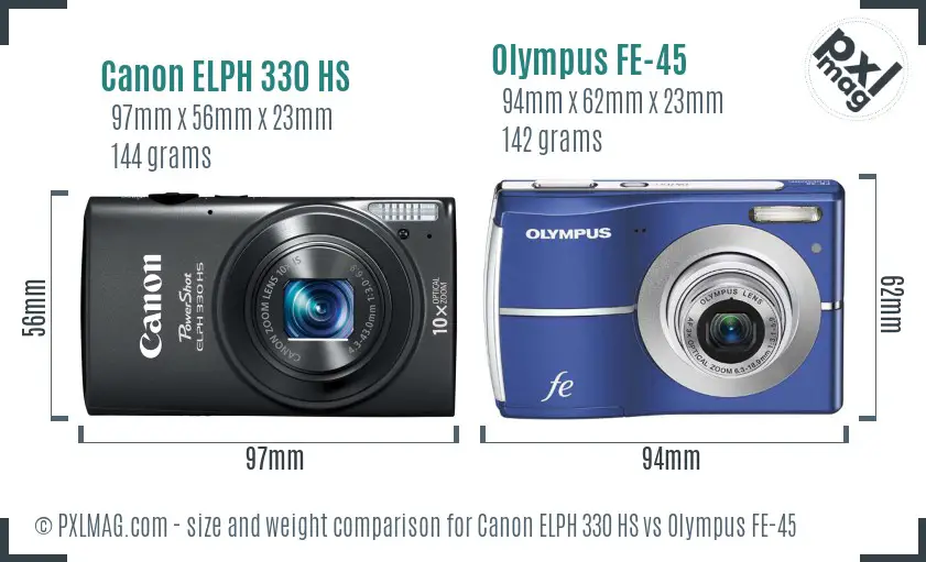 Canon ELPH 330 HS vs Olympus FE-45 size comparison