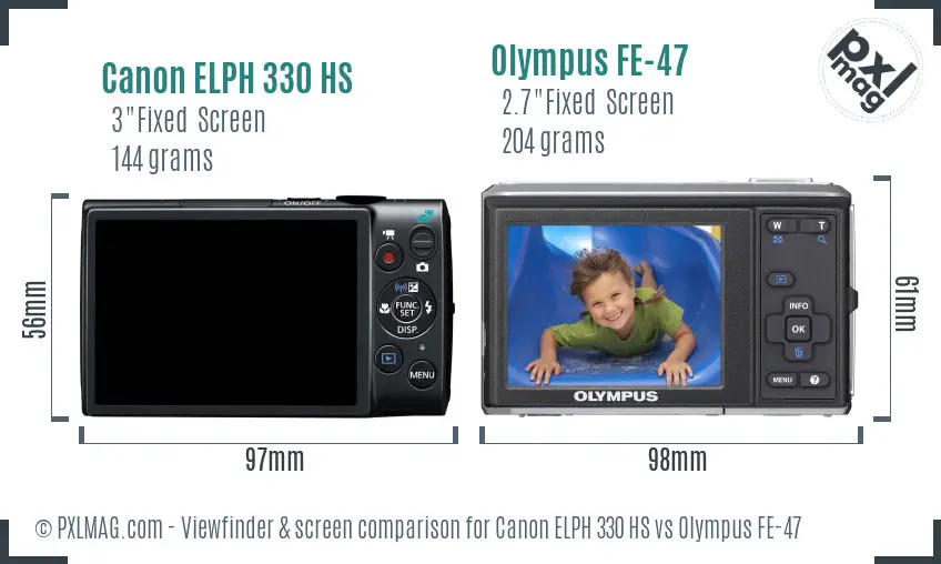 Canon ELPH 330 HS vs Olympus FE-47 Screen and Viewfinder comparison