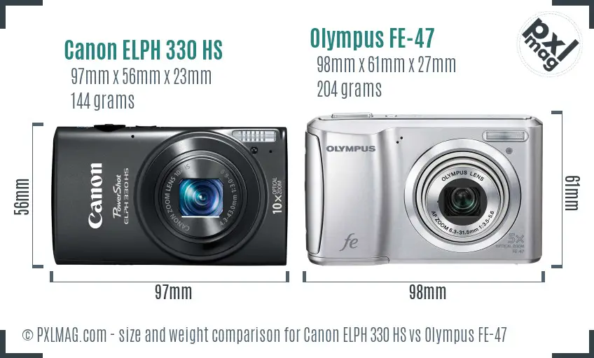 Canon ELPH 330 HS vs Olympus FE-47 size comparison