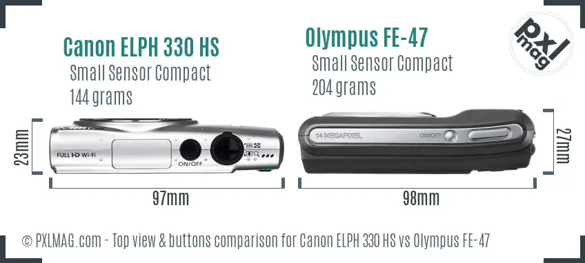 Canon ELPH 330 HS vs Olympus FE-47 top view buttons comparison