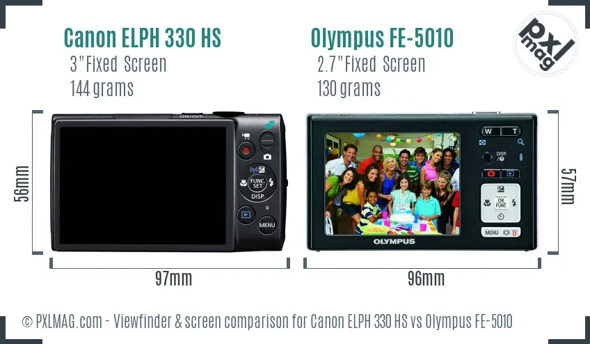 Canon ELPH 330 HS vs Olympus FE-5010 Screen and Viewfinder comparison