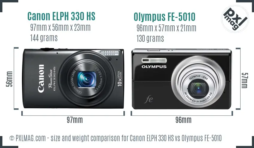 Canon ELPH 330 HS vs Olympus FE-5010 size comparison