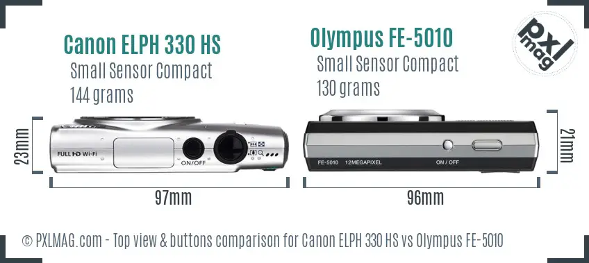 Canon ELPH 330 HS vs Olympus FE-5010 top view buttons comparison
