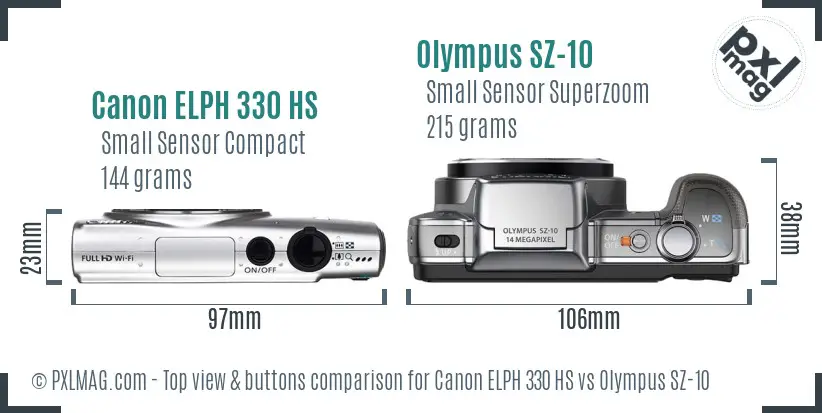 Canon ELPH 330 HS vs Olympus SZ-10 top view buttons comparison