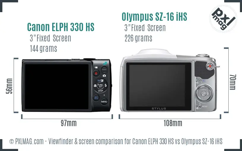 Canon ELPH 330 HS vs Olympus SZ-16 iHS Screen and Viewfinder comparison