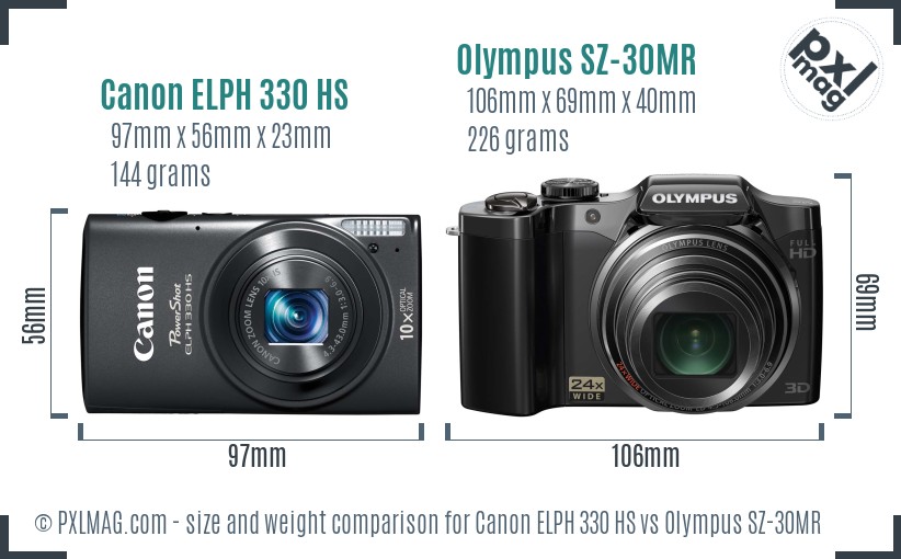 Canon ELPH 330 HS vs Olympus SZ-30MR size comparison