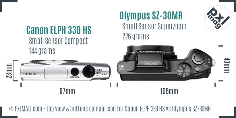 Canon ELPH 330 HS vs Olympus SZ-30MR top view buttons comparison