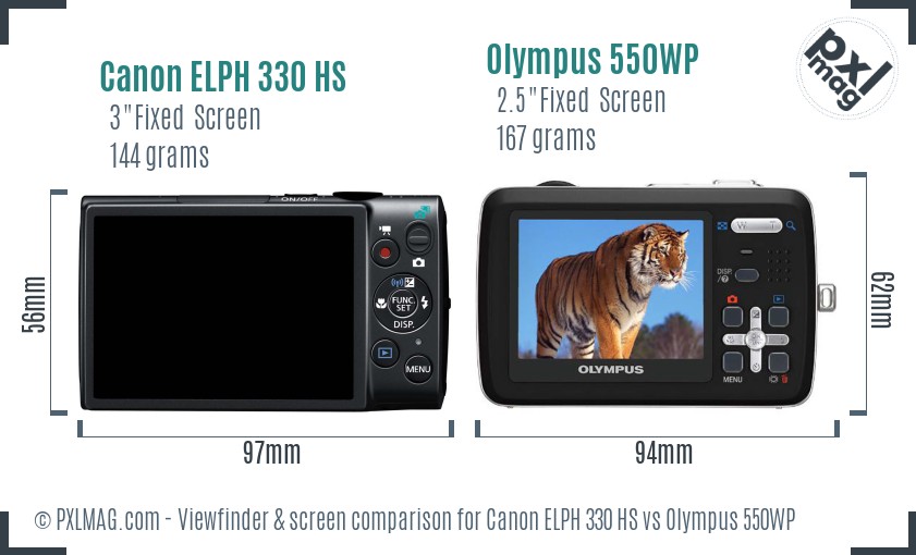 Canon ELPH 330 HS vs Olympus 550WP Screen and Viewfinder comparison