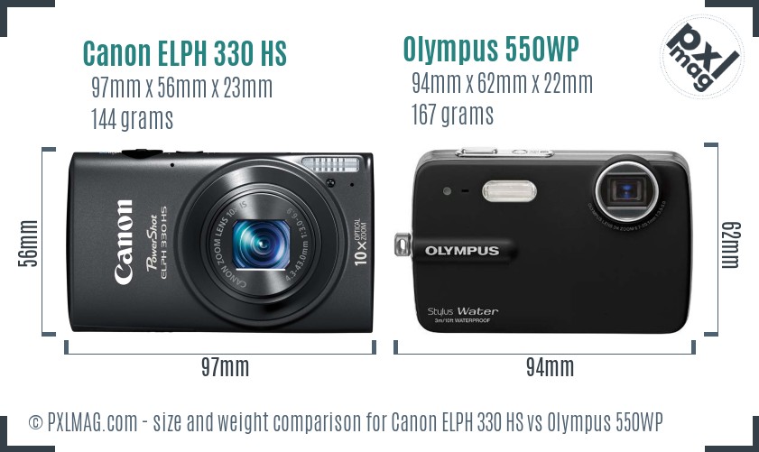 Canon ELPH 330 HS vs Olympus 550WP size comparison