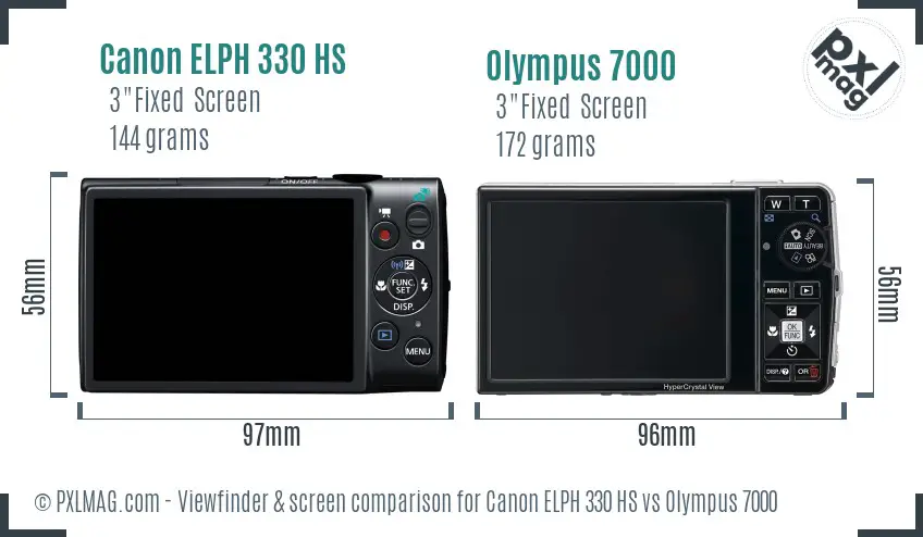 Canon ELPH 330 HS vs Olympus 7000 Screen and Viewfinder comparison