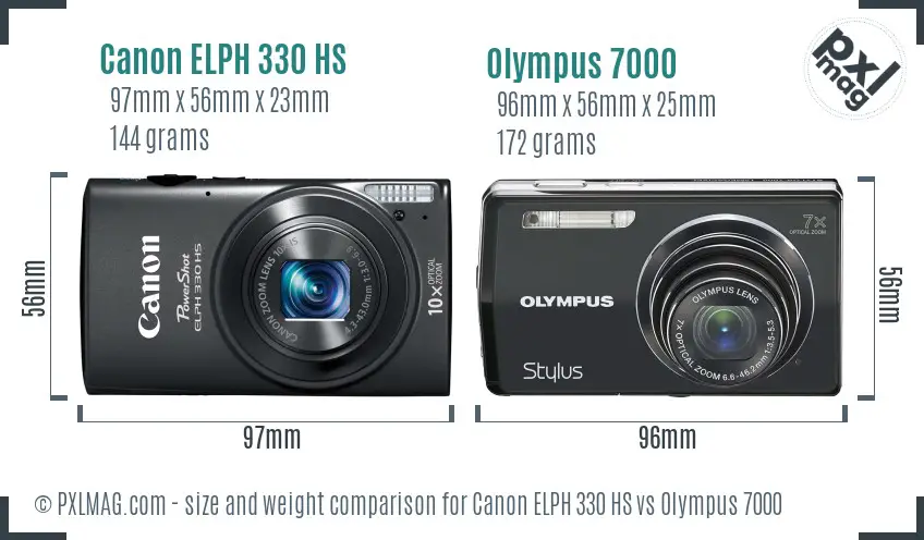 Canon ELPH 330 HS vs Olympus 7000 size comparison