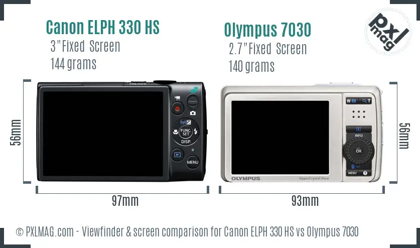 Canon ELPH 330 HS vs Olympus 7030 Screen and Viewfinder comparison